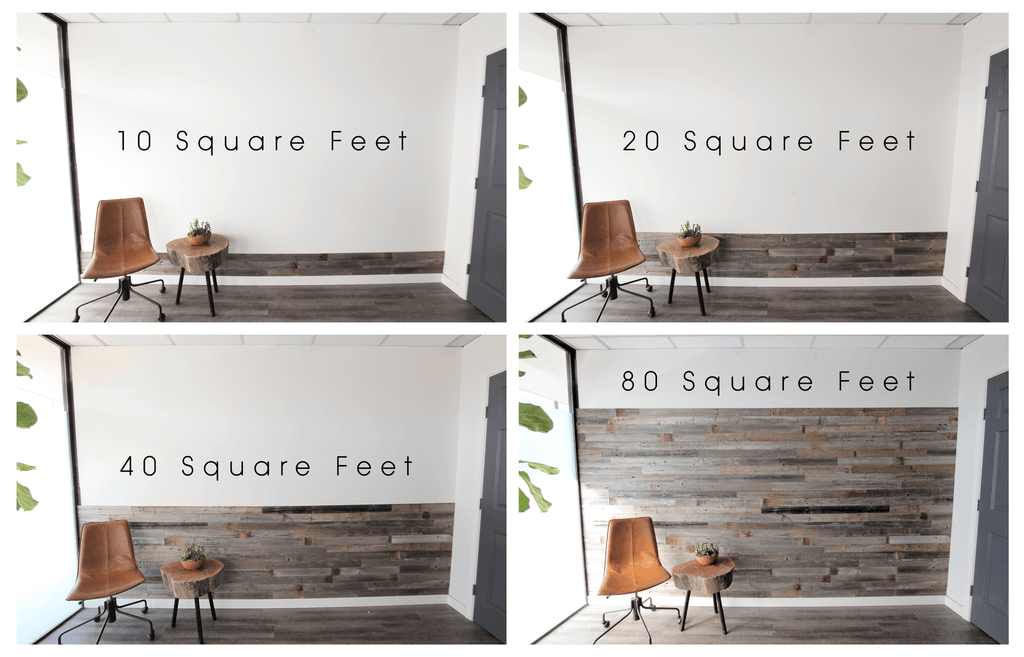 plank and mill, reclaimed wall panels, wood wall, barn wood, reclaimed barn wood, size comparison, square footage